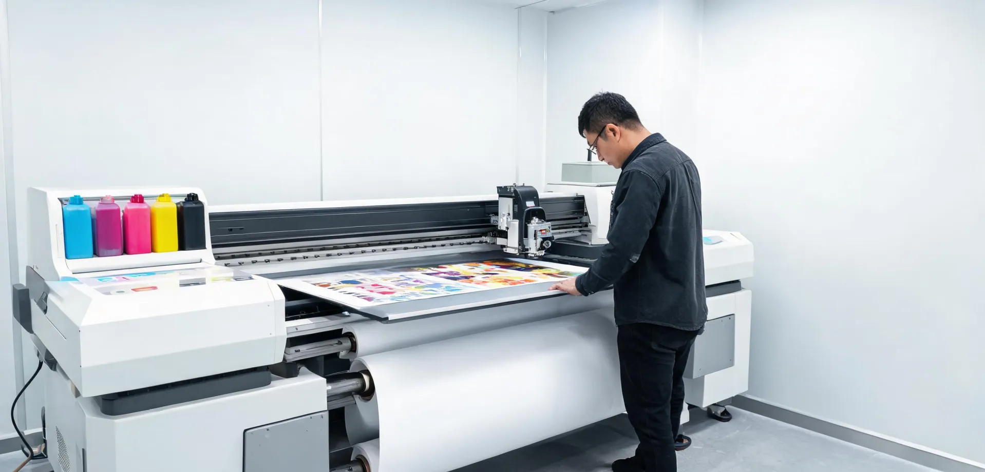 Wide-format digital printer producing vivid textile and rigid media samples